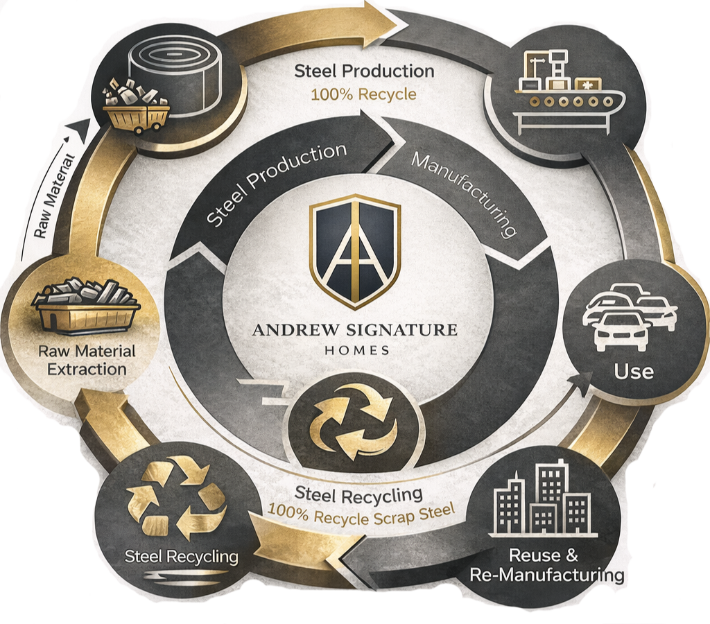 Barndominium steel framing process and sustainability overview - Andrew Signature Homes TN NC SC